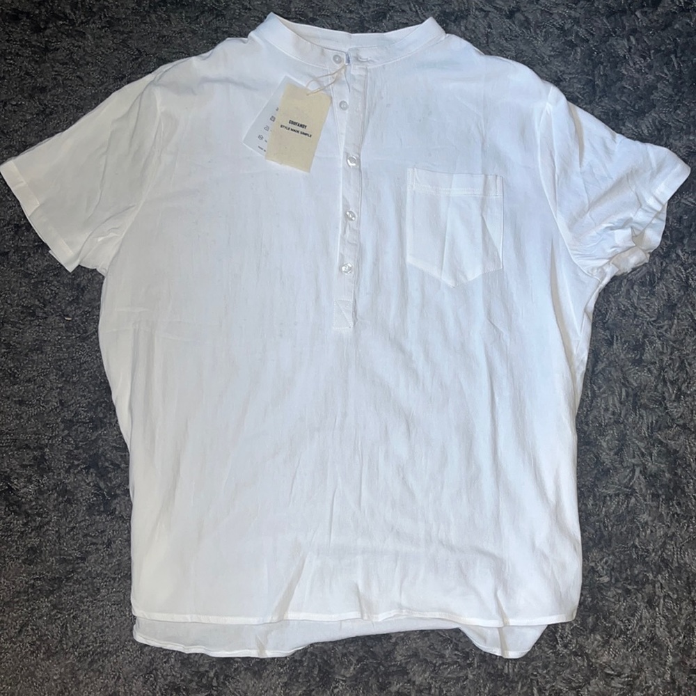 COOFANDY White Linen Style Beach Button Shirt (Sz. XL- SEE SIZE CHART) Brand New